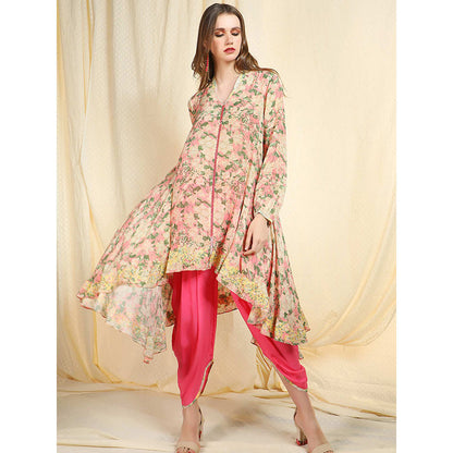 Nikasha Rose Floral Printed Balloon Sleeves Tunic With Dhoti Pant (Set of 2)