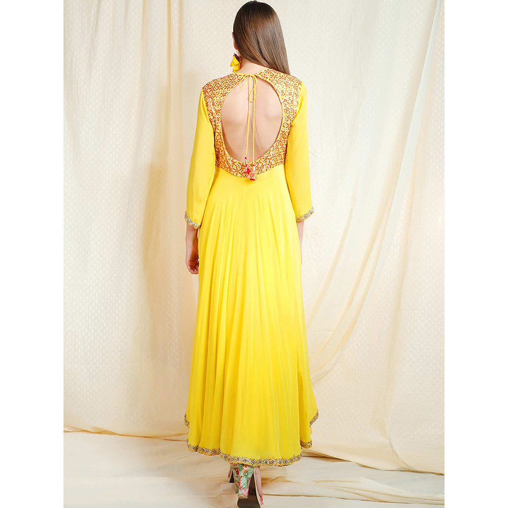 Nikasha Yellow Embellished 3/4th Sleeves Kurta And Churidar With Dupatta (Set of 3)