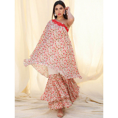 Nikasha Multi-Color Floral Printed One Shoulder Tunic With Sharara (Set of 2)