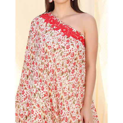 Nikasha Multi-Color Floral Printed One Shoulder Tunic With Sharara (Set of 2)