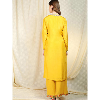 Nikasha Yellow Embellished Long Sleeves Kurta And Palazzo With Dupatta (Set of 3)
