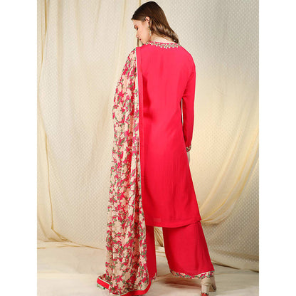 Nikasha Fuchsia Embellished Long Sleeves Kurta And Palazzo With Dupatta (Set of 3)