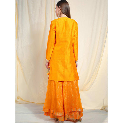 Nikasha Orange Embellished Long Sleeves Kurta And Sharara With Dupatta (Set of 3)