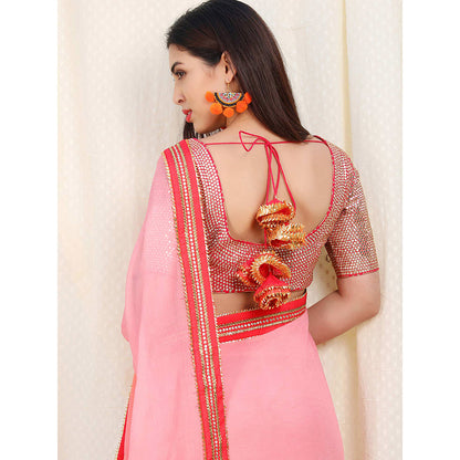 Nikasha Pink Mirror Work Embellished Saree With Stitched Blouse