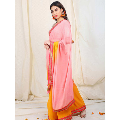 Nikasha Pink Mirror Work Embellished Saree With Stitched Blouse