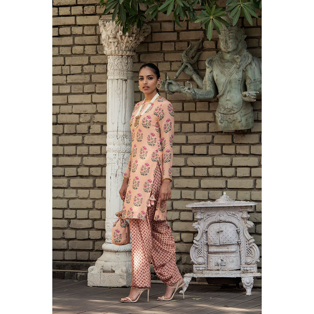 Nikasha Peach Floral Kurta With Patiala (Set of 2)