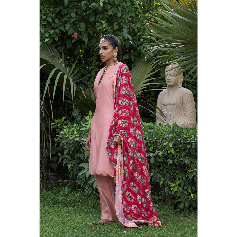 Nikasha Pink Gota Work Kurta With Pantd & Dupatta (Set of 3)
