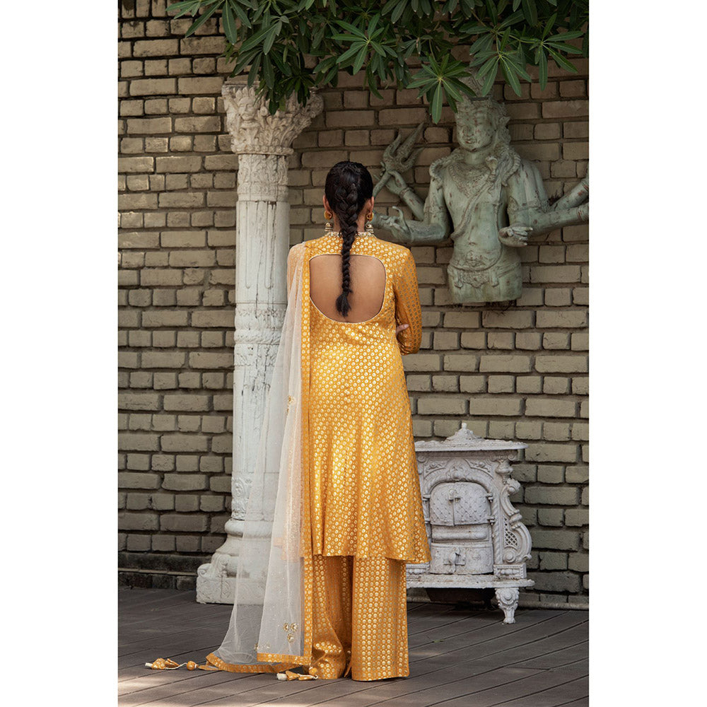 Nikasha Mustard Printed Kurta With Palazzo & Dupatta (Set of 3)