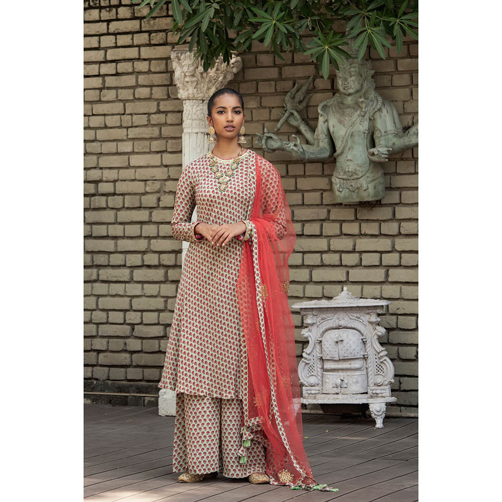 Nikasha Green Floral Kurta With Palazzo & Dupatta (Set of 3)