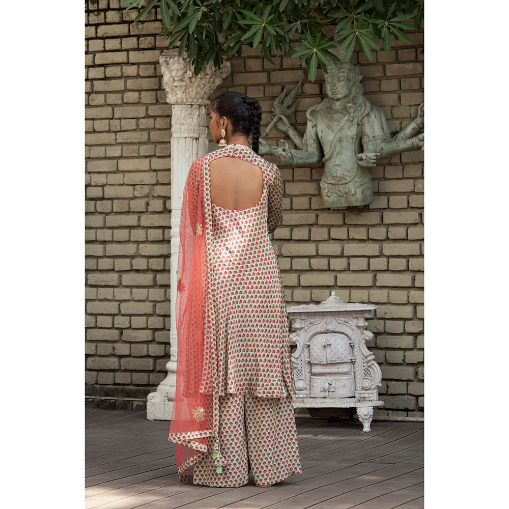Nikasha Green Floral Kurta With Palazzo & Dupatta (Set of 3)