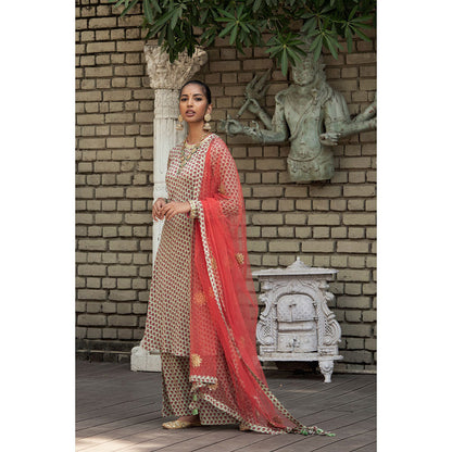 Nikasha Green Floral Kurta With Palazzo & Dupatta (Set of 3)