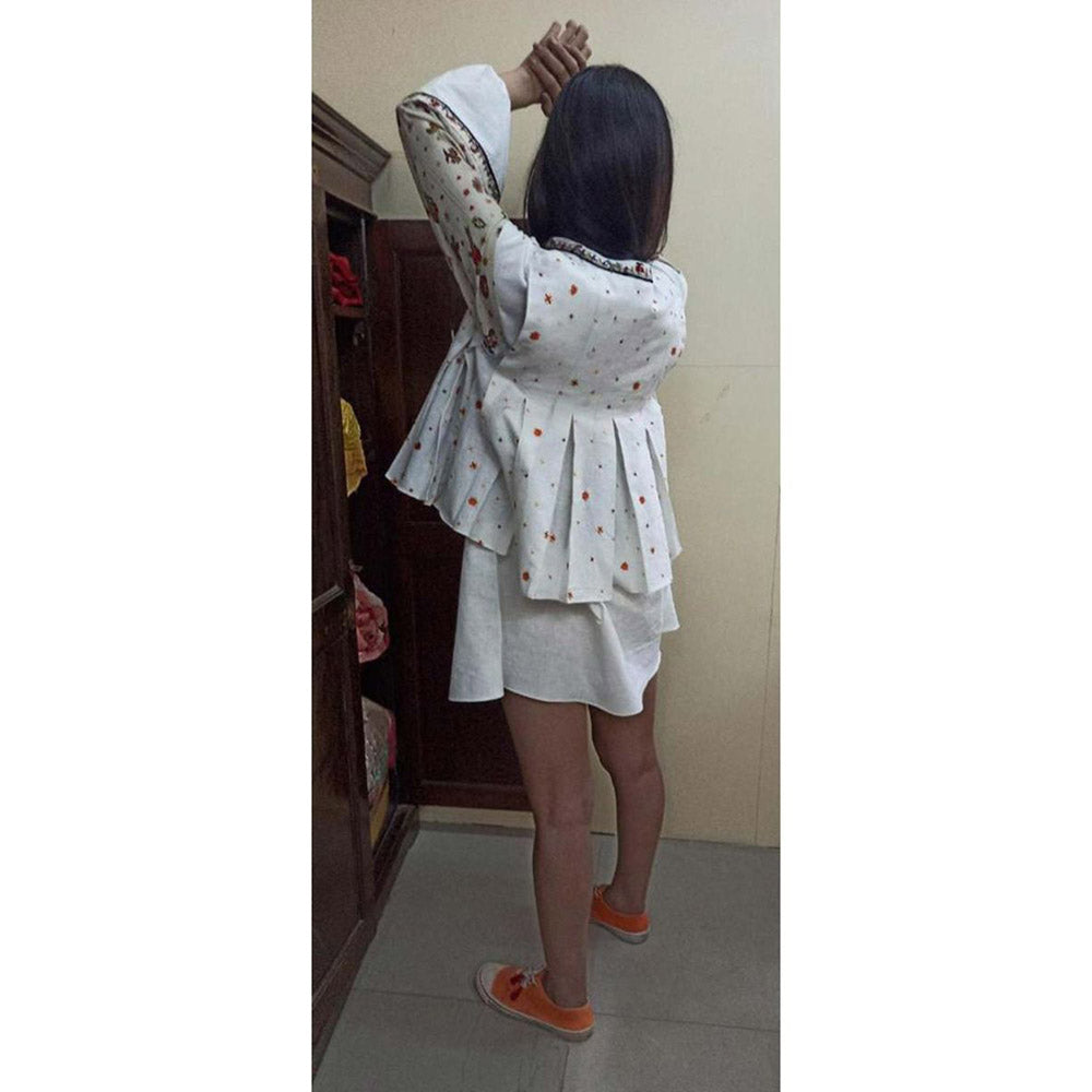 Nikasha Bulbul White Embroidered Box Pleated Jacket
