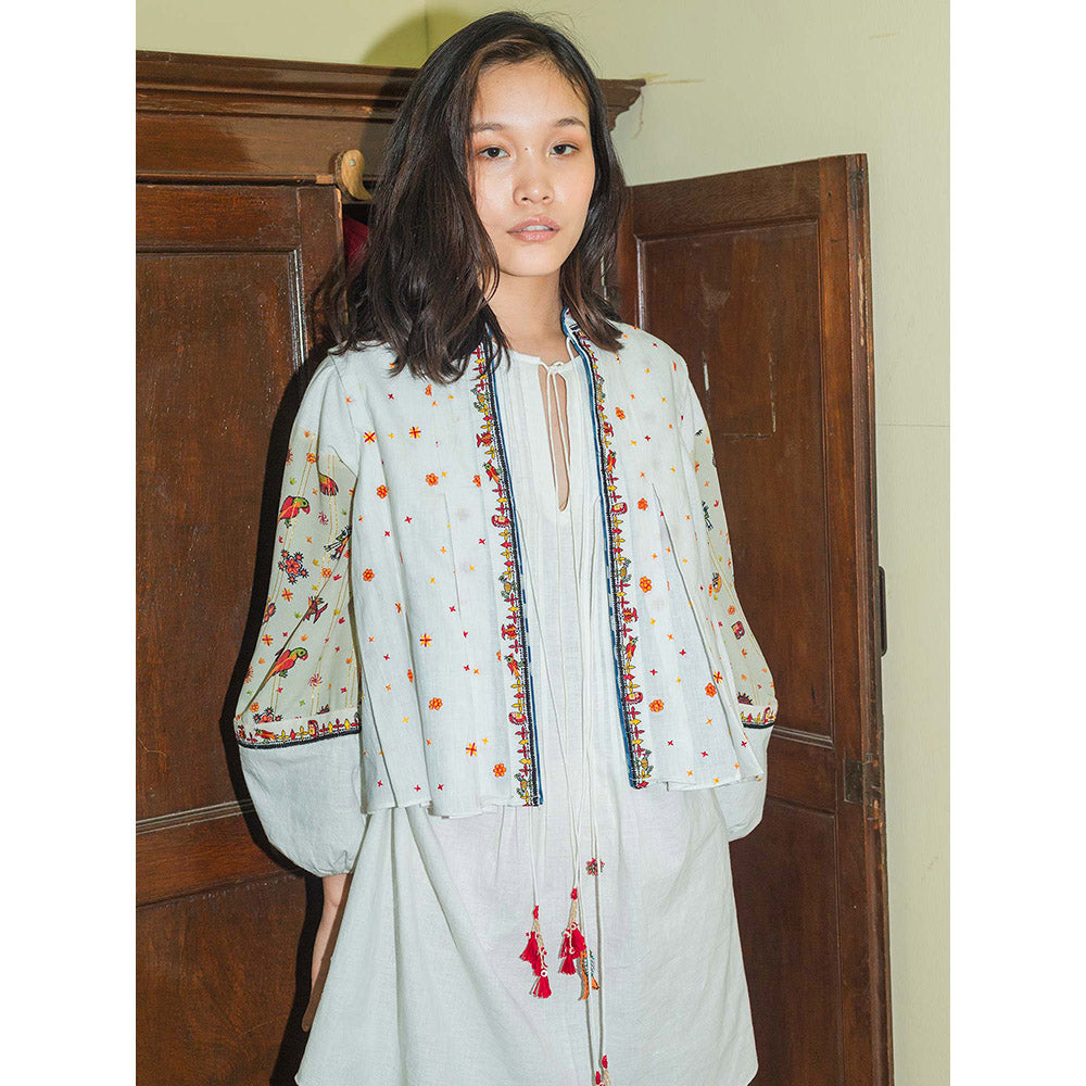 Nikasha Bulbul White Embroidered Box Pleated Jacket