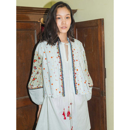 Nikasha Bulbul White Embroidered Box Pleated Jacket