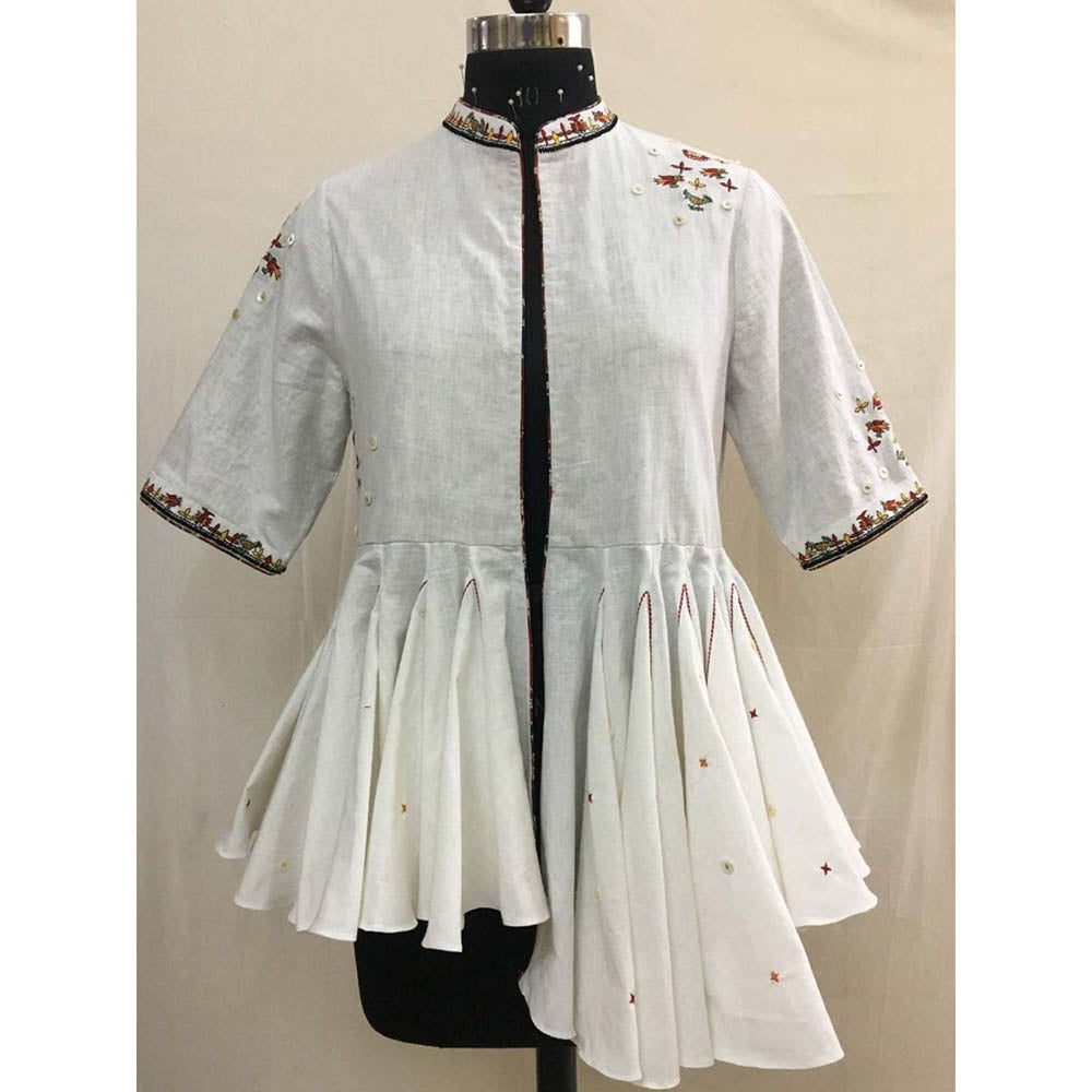 Nikasha Bulbul White Embroidered Peplum Jacket