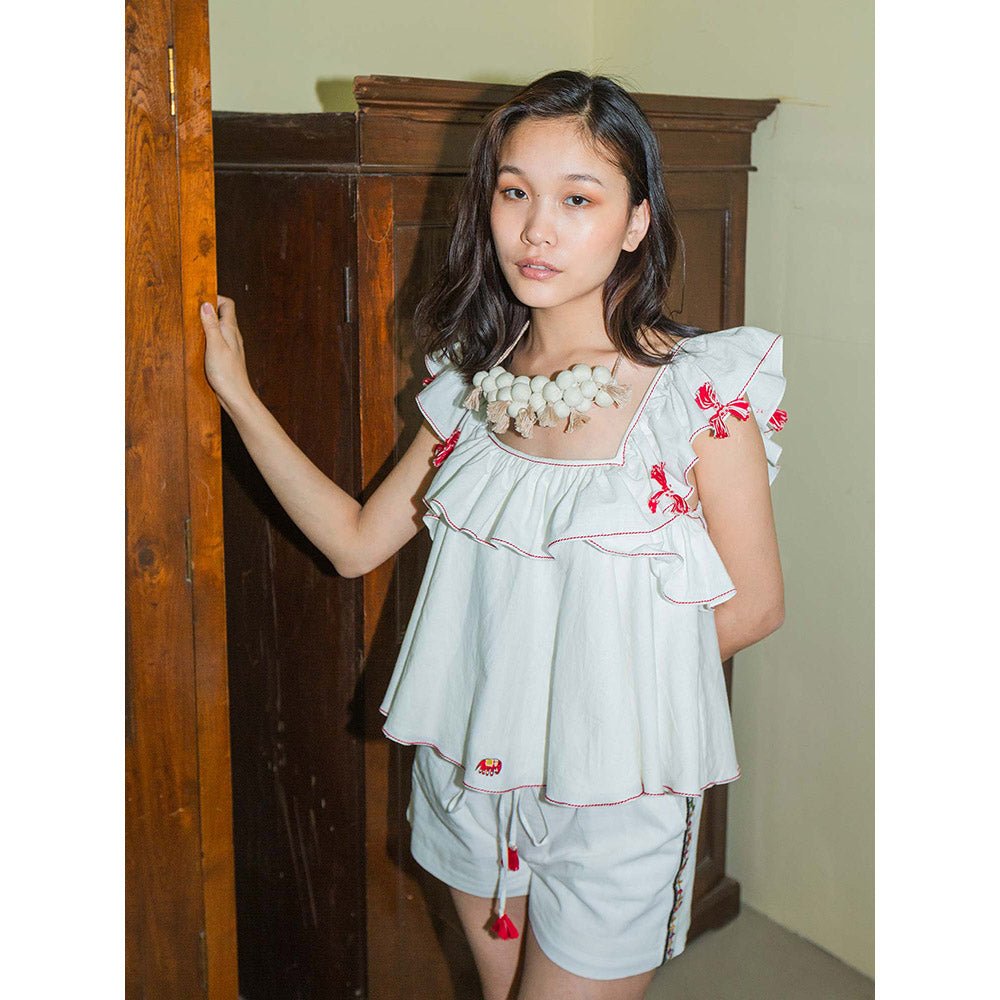 Nikasha Bulbul Hand Woven Cotton Ruffled Top