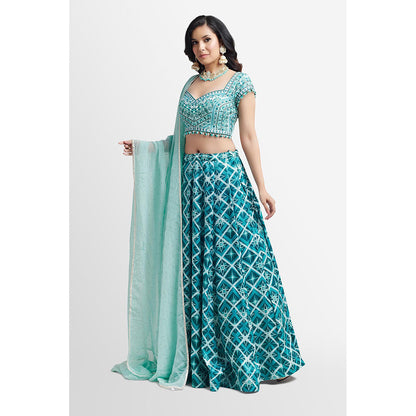 Nikkie J Sinara Embellished Blouse with Lehenga and Dupatta (Set of 3)