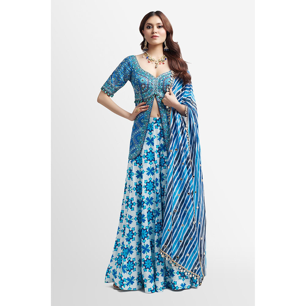Nikkie J Amoli Printed Embellished Kurta with Lehenga and Dupatta (Set of 3)