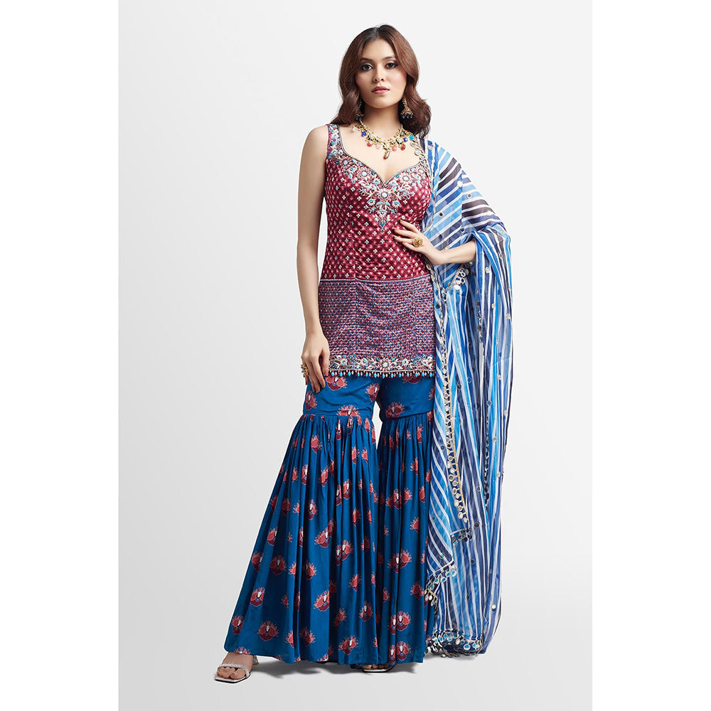 Nikkie J Inara Printed Embellished Kurta with Sharara and Dupatta (Set of 3)