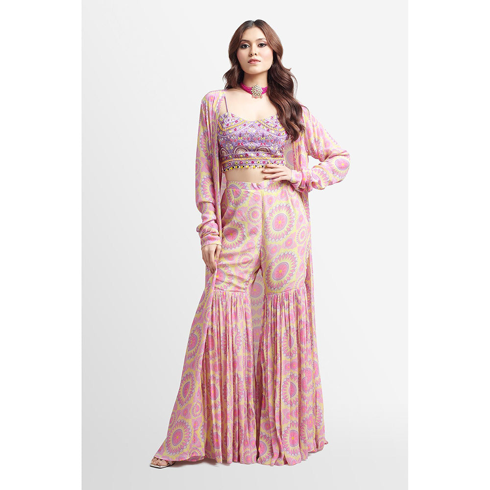 Nikkie J Jearra Printed Embellished Bustier with Sharara and Dupatta (Set of 3)