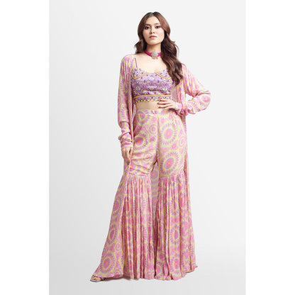 Nikkie J Jearra Printed Embellished Bustier with Sharara and Dupatta (Set of 3)