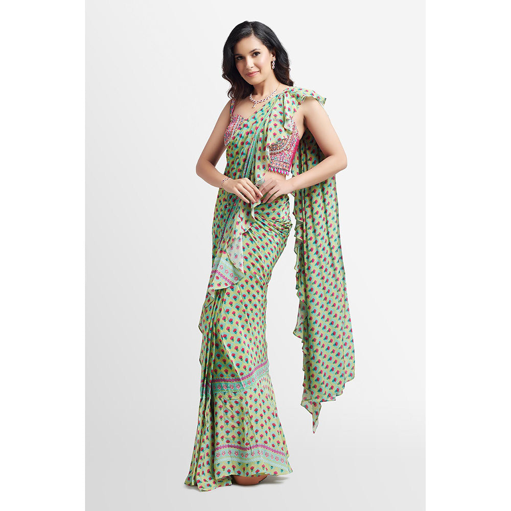 Nikkie J Imara Embellished Pre Drape Saree with Stitched Blouse