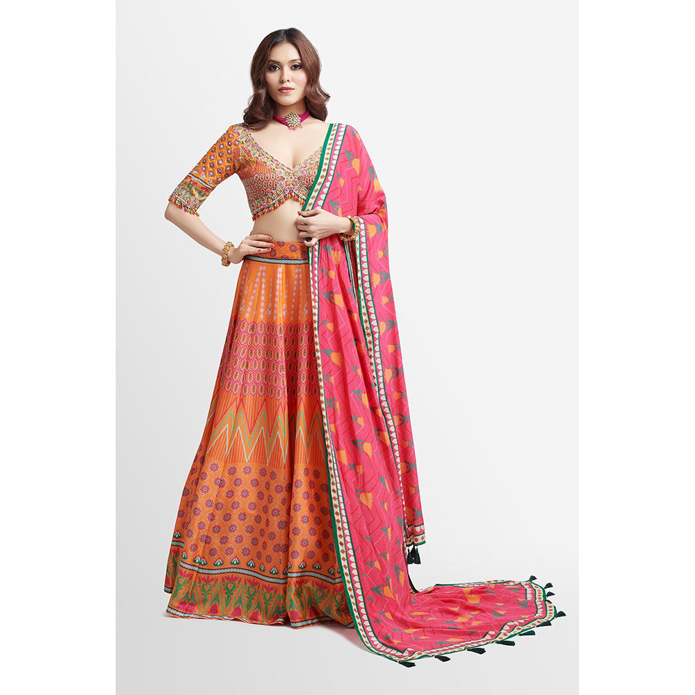 Nikkie J Adah Printed Embellished Blouse with Lehenga and Dupatta (Set of 3)