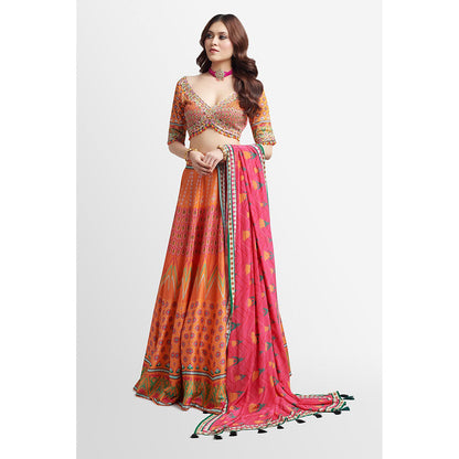 Nikkie J Adah Printed Embellished Blouse with Lehenga and Dupatta (Set of 3)