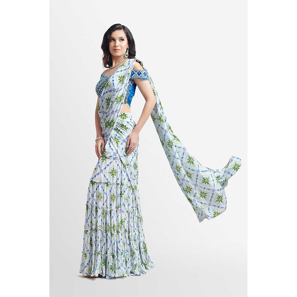 Nikkie J Mahira Embellished Pre Drape Saree with Stitched Blouse