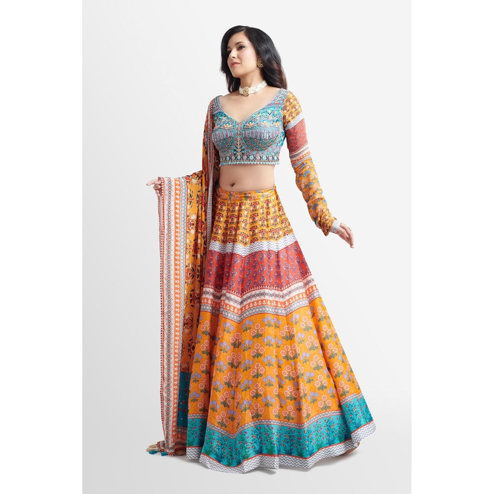 Nikkie J Alyza Printed Embellished Blouse with Lehenga and Dupatta (Set of 3)