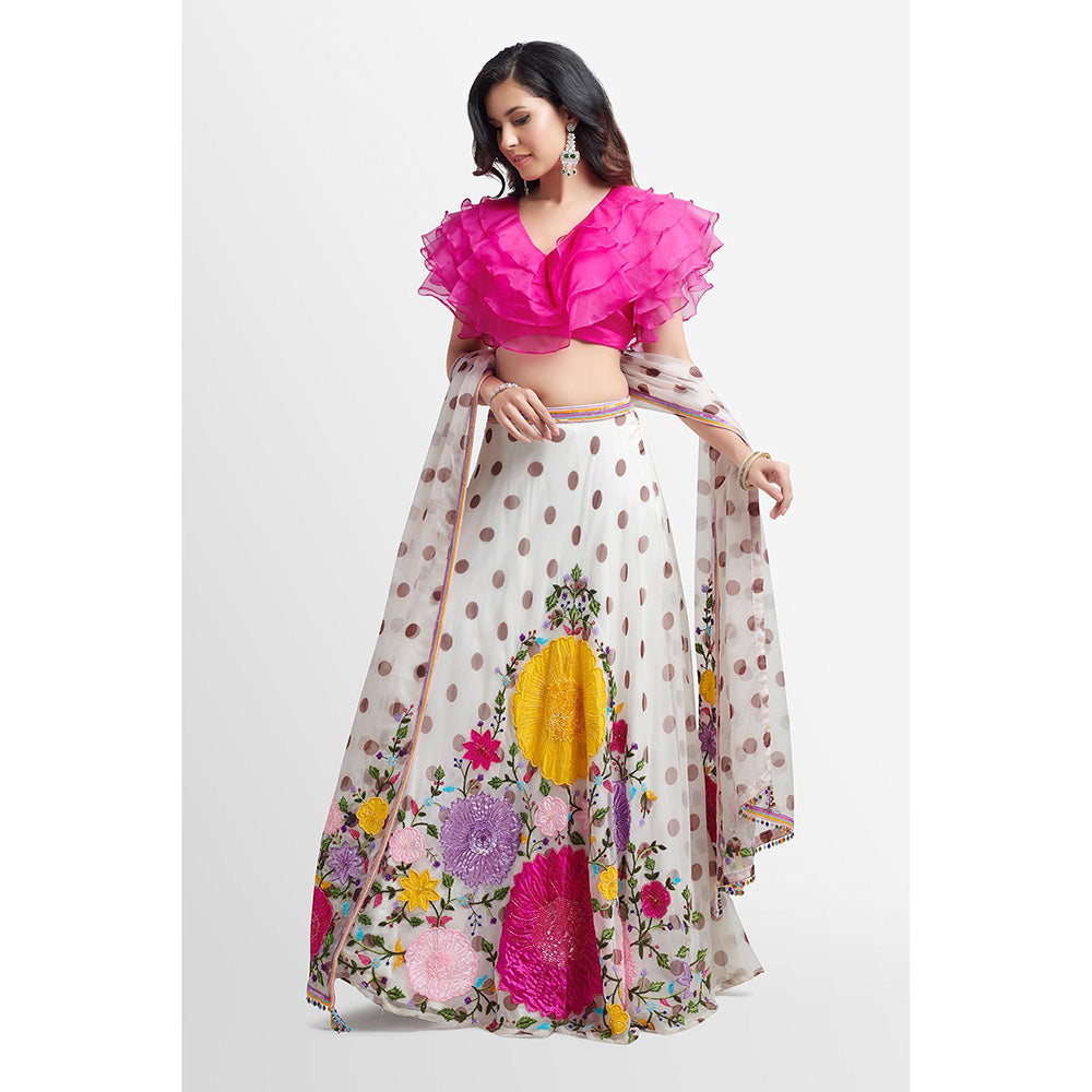 Nikkie J Ziva Floral Embellished Blouse with Lehenga and Dupatta (Set of 3)