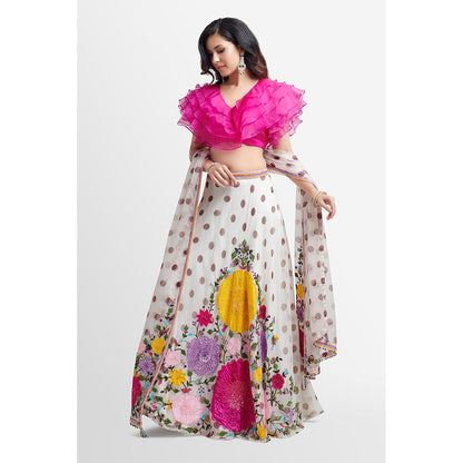 Nikkie J Ziva Floral Embellished Blouse with Lehenga and Dupatta (Set of 3)