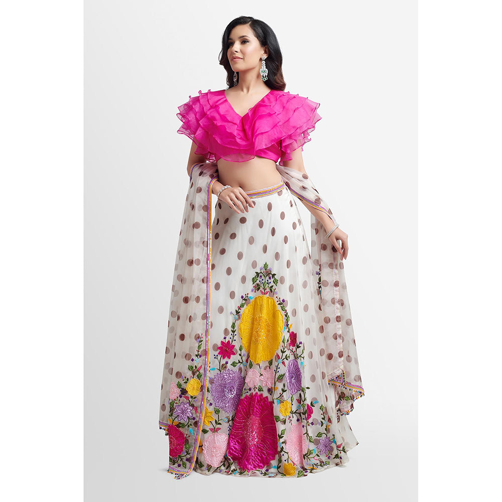 Nikkie J Ziva Floral Embellished Blouse with Lehenga and Dupatta (Set of 3)