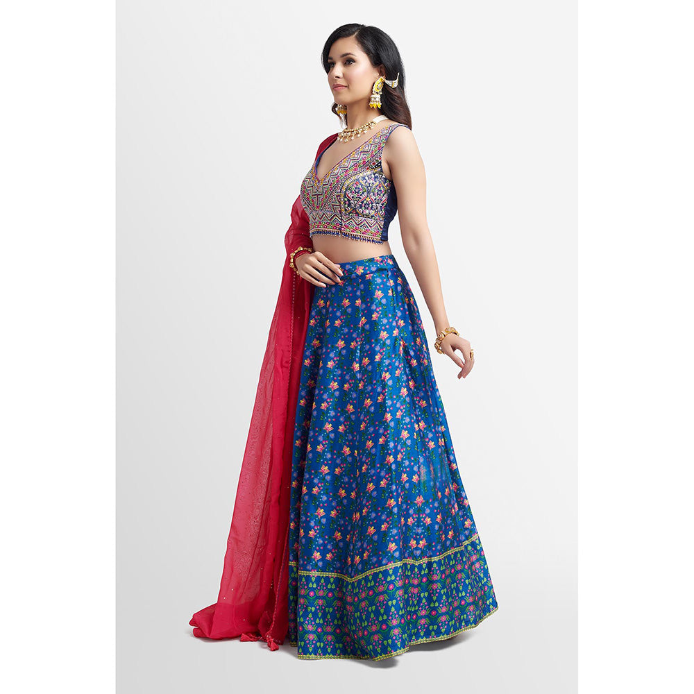 Nikkie J Hrida Floral Embellished Blouse with Lehenga and Dupatta (Set of 3)