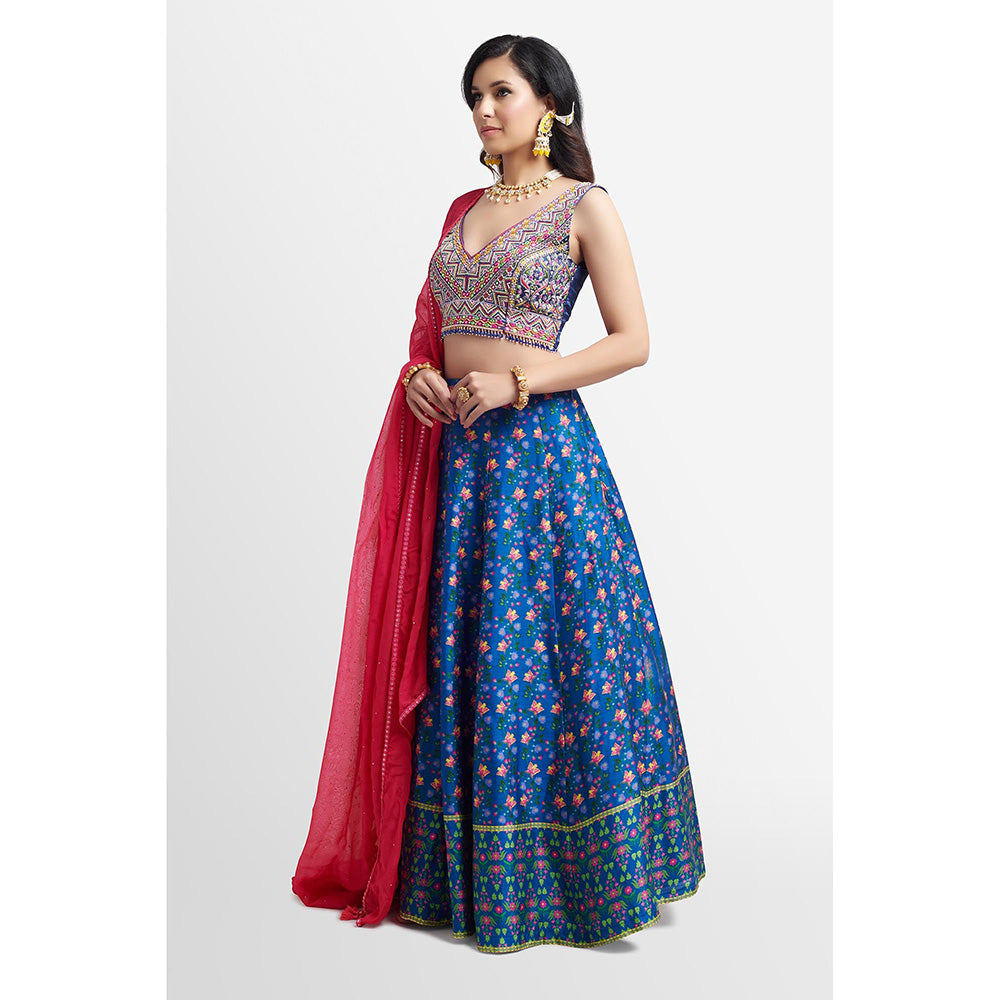 Nikkie J Hrida Floral Embellished Blouse with Lehenga and Dupatta (Set of 3)
