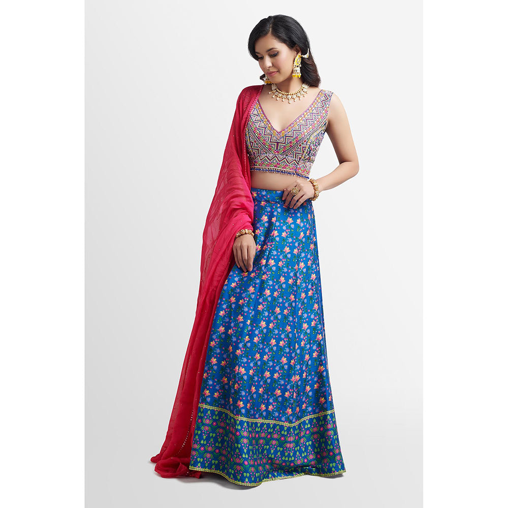 Nikkie J Hrida Floral Embellished Blouse with Lehenga and Dupatta (Set of 3)