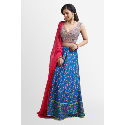 Nikkie J Hrida Floral Embellished Blouse with Lehenga and Dupatta (Set of 3)