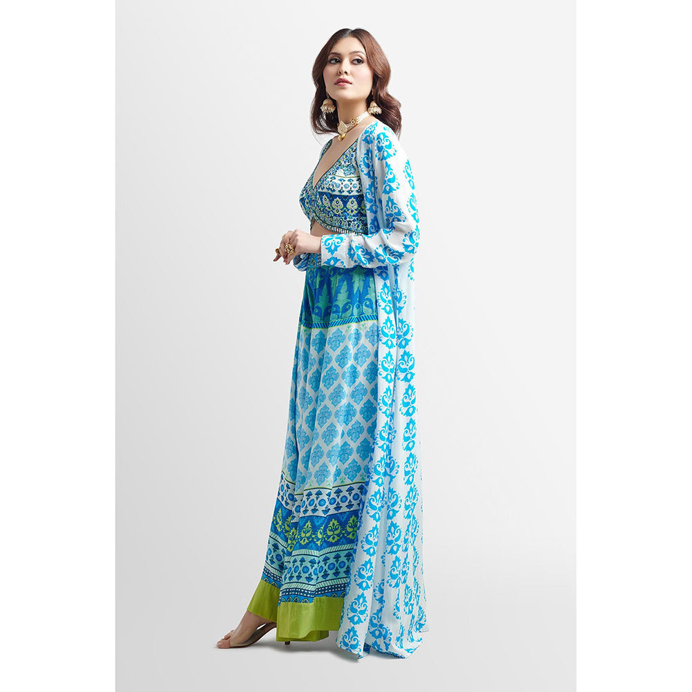 Nikkie J Amara Printed Embellished Blouse with Lehenga and Jacket (Set of 3)