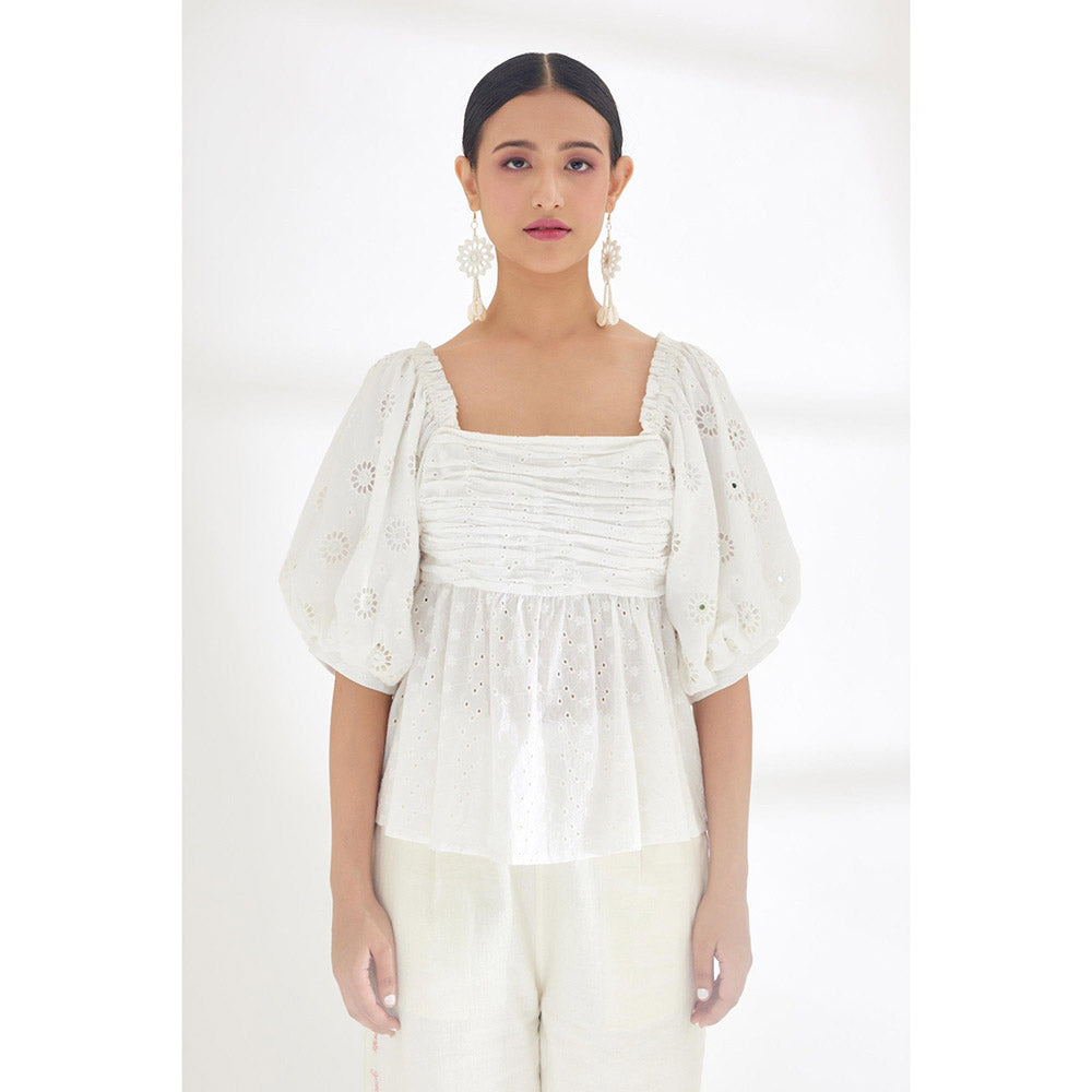 Nikasha White Self Design Top
