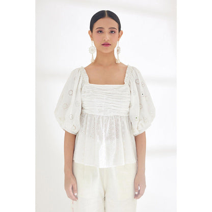 Nikasha White Self Design Top