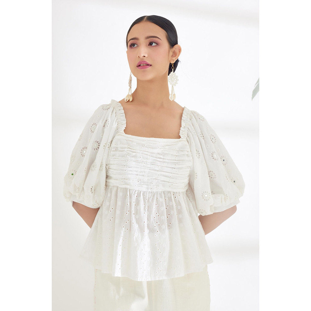 Nikasha White Self Design Top