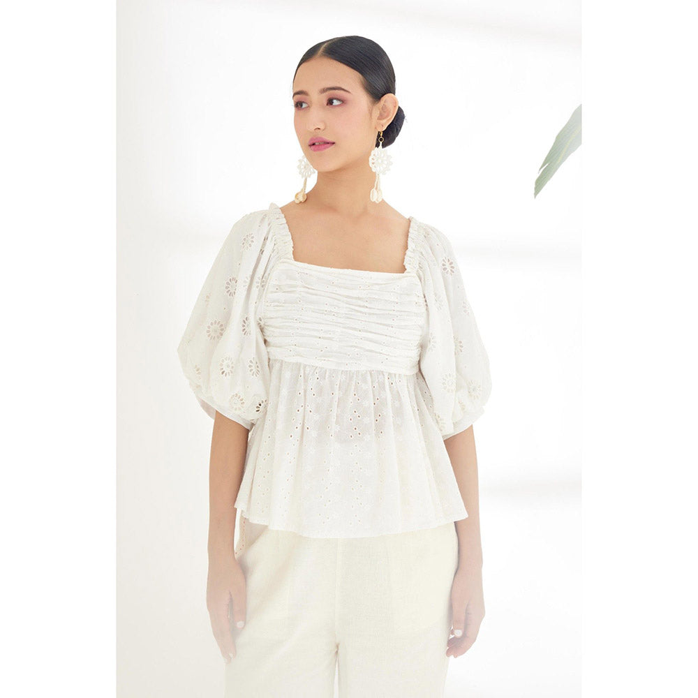 Nikasha White Self Design Top