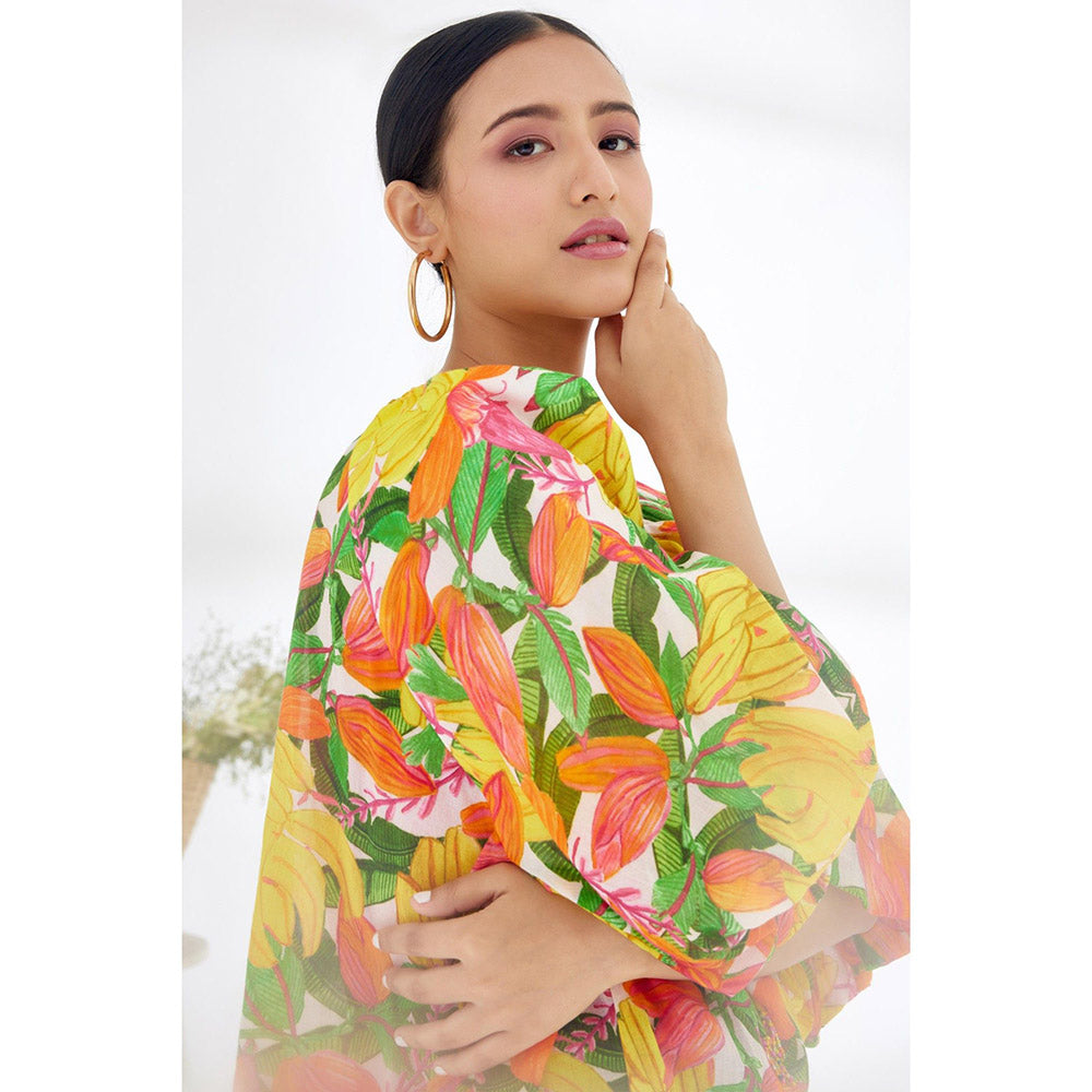 Nikasha Multi-Color Hand Painted Banana Fruit Print Front Knot Top