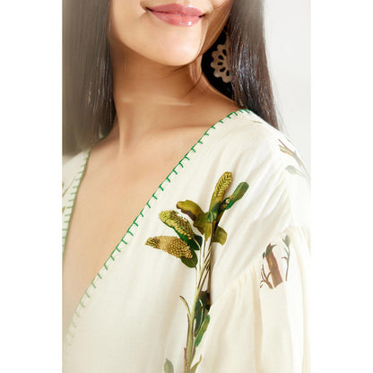 Nikasha Off White Hand Painted Banana Tree Print Tier Dress