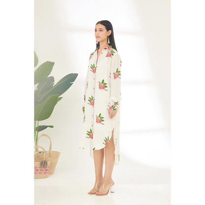 Nikasha Off White Hand Painted Cheetah Print Shirt Midi Dress