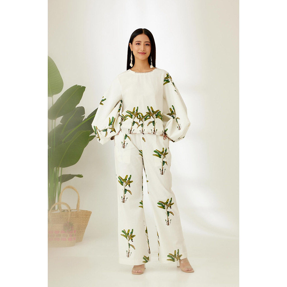 Nikasha Off White Hand Painted Banana Tree Print Top
