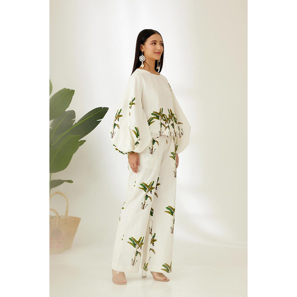 Nikasha Off White Hand Painted Banana Tree Print Top