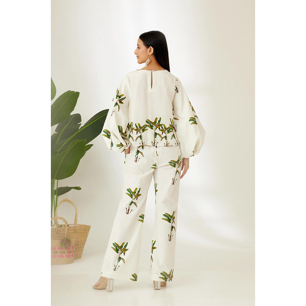 Nikasha Off White Hand Painted Banana Tree Print Top