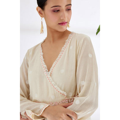 Nikasha Cream Polka Dot Wrap Top