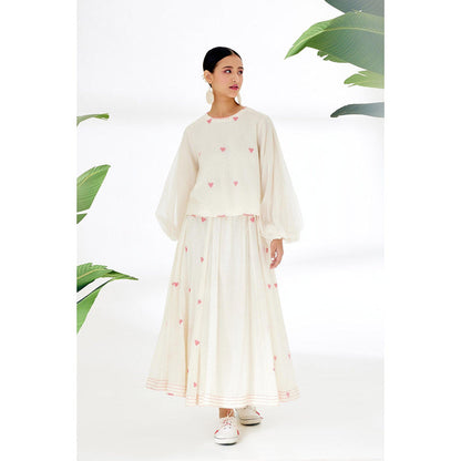 Nikasha Cream Panelled A-Line Skirt